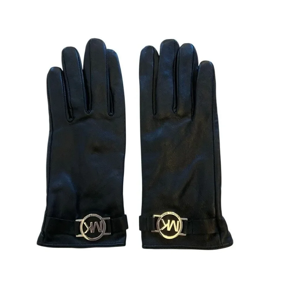 Leather Black Michael Kors Gloves. S. Logo on buckle. Punk goth richmom